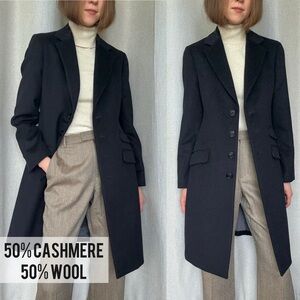 Brooks Brothers NWOT Cashmere Wool Black Navy Shade Button Coat Petite M (8)